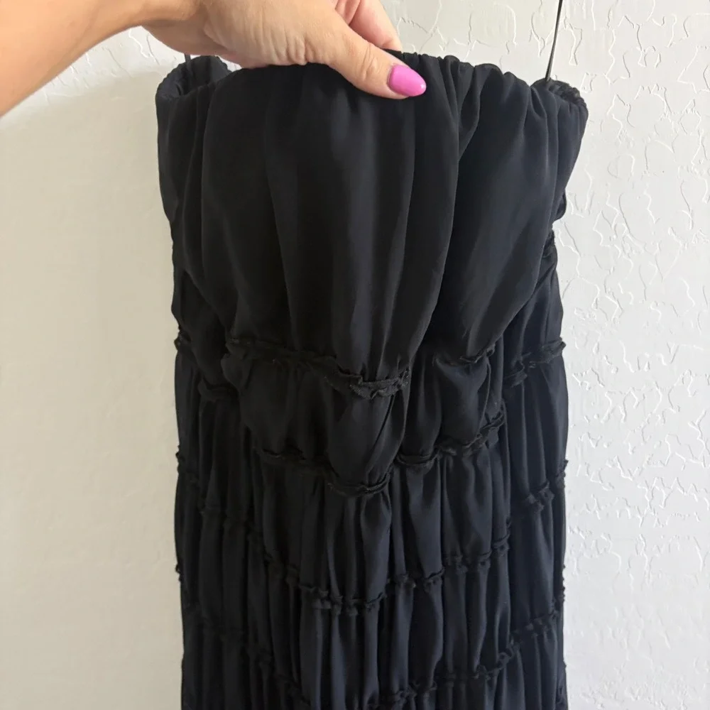 Abercrombie & Fitch Black Strapless Ruched Tiered Maxi Dress Solid Chiffon L